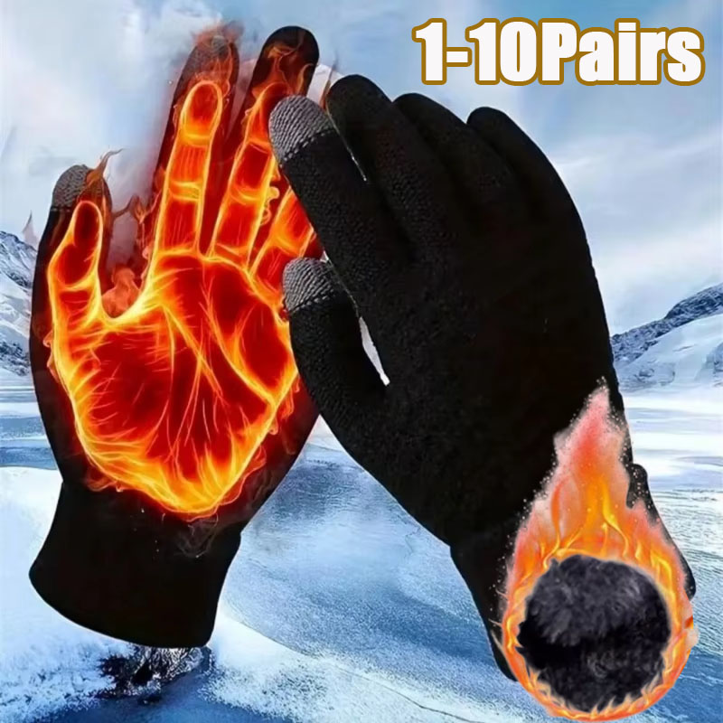 Winter Cycling Commute - 1-10 paar dikke gebreide touchscreen-handschoenen, thermisch