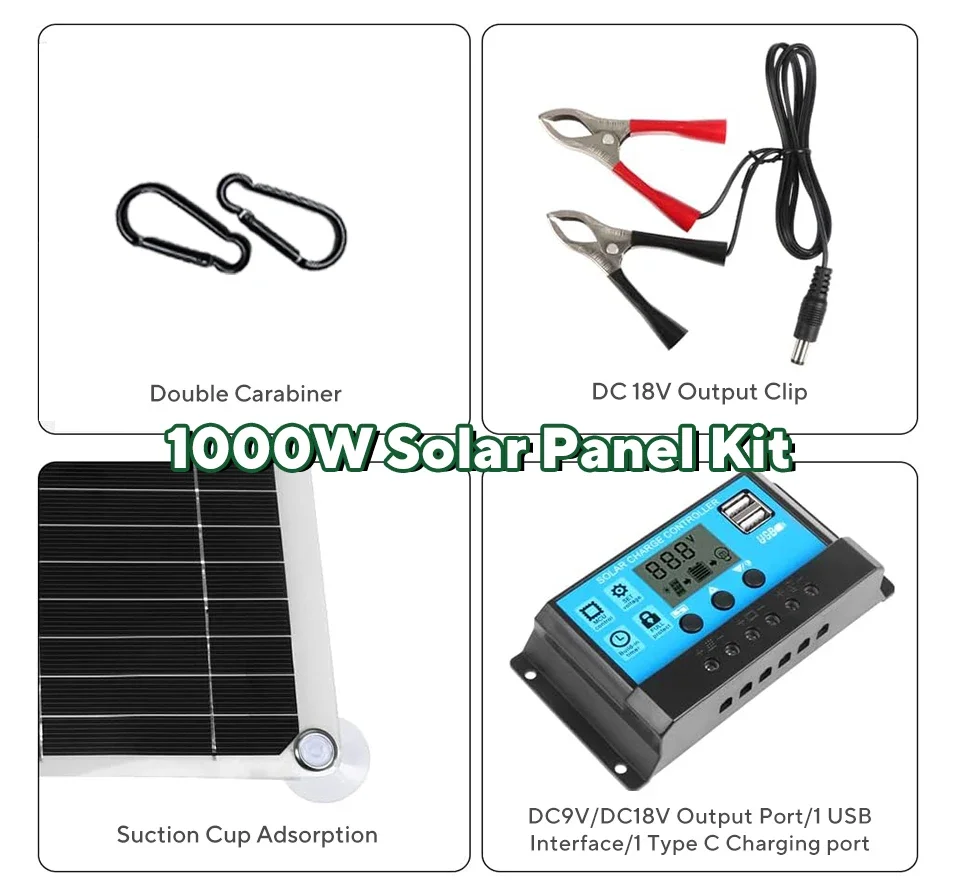 1000W zonnepaneelset, 12V zonn - Usb Charger Dynamo recensie en prijs